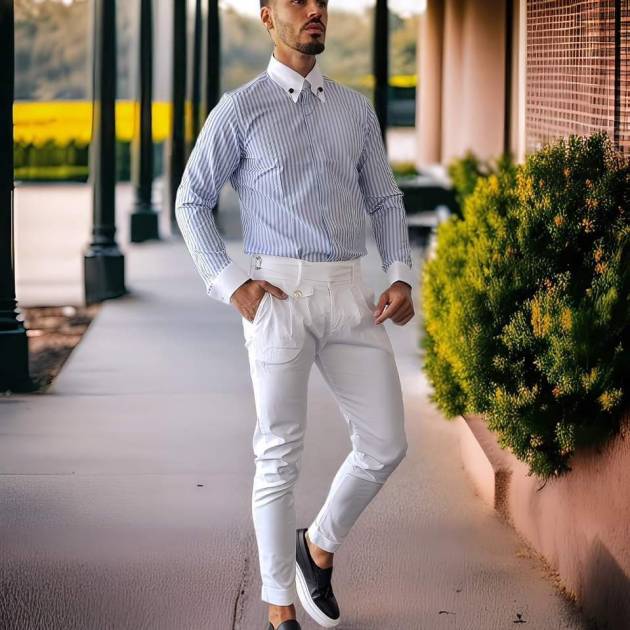 Camisa Branca C/ risca azul
