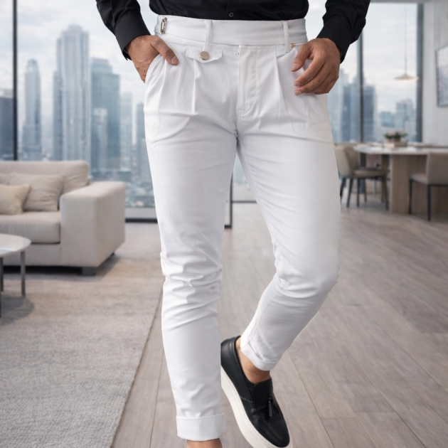 Calça branca plissada