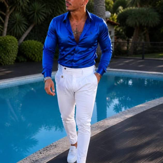 CAMISA AZUL CETIM