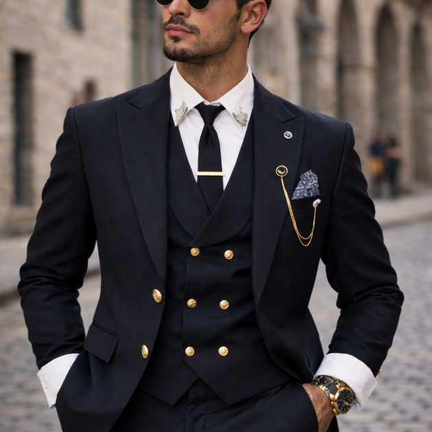 Fato Preto C/COLETE lapela dobrada