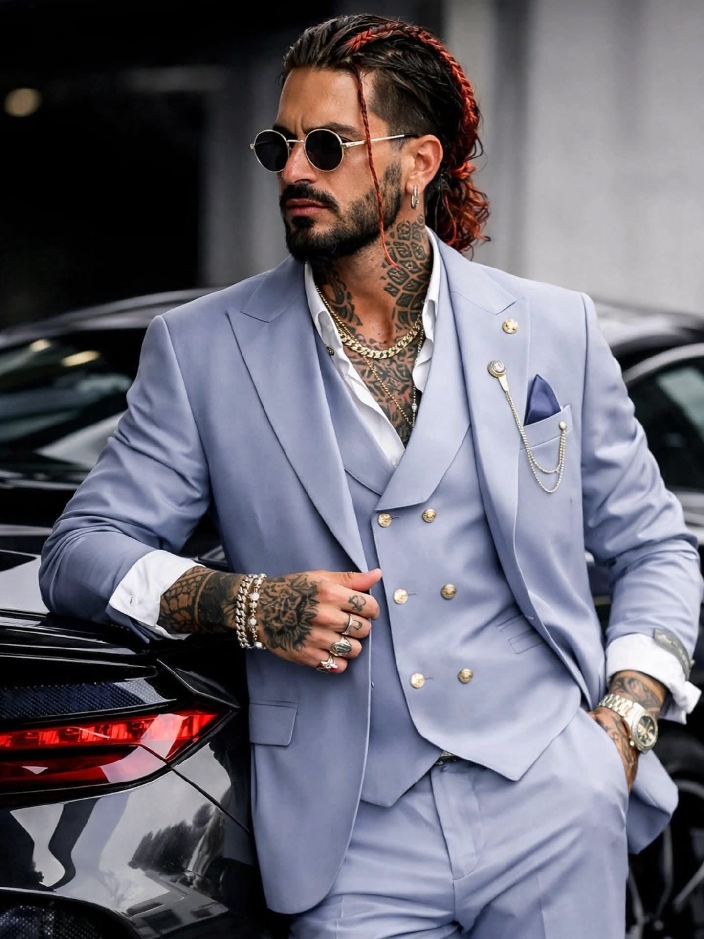 Fato C/colete azul pastel